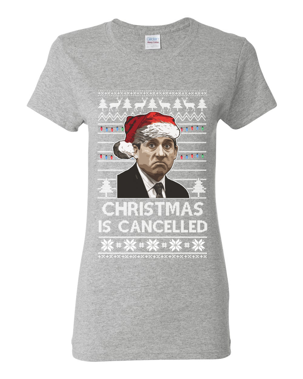 Christmas Is Cancelled Michael Scott Office Ugly Christmas Sweater Womens Graphic T-Shirt