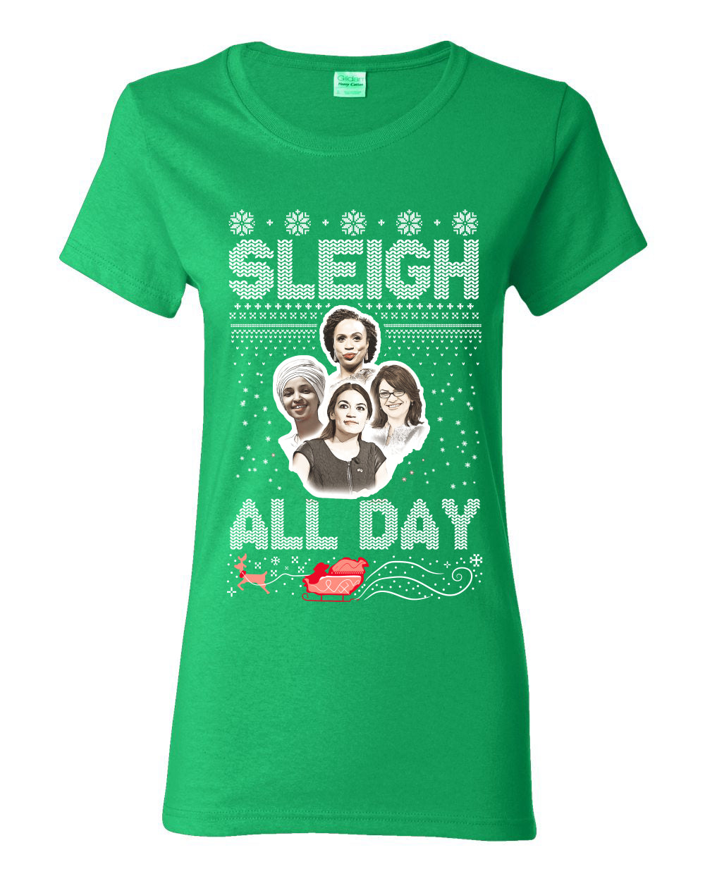 AOC The Squad Congresswomen Sleigh All Day Xmas Ugly Christmas Sweater Womens Graphic T-Shirt