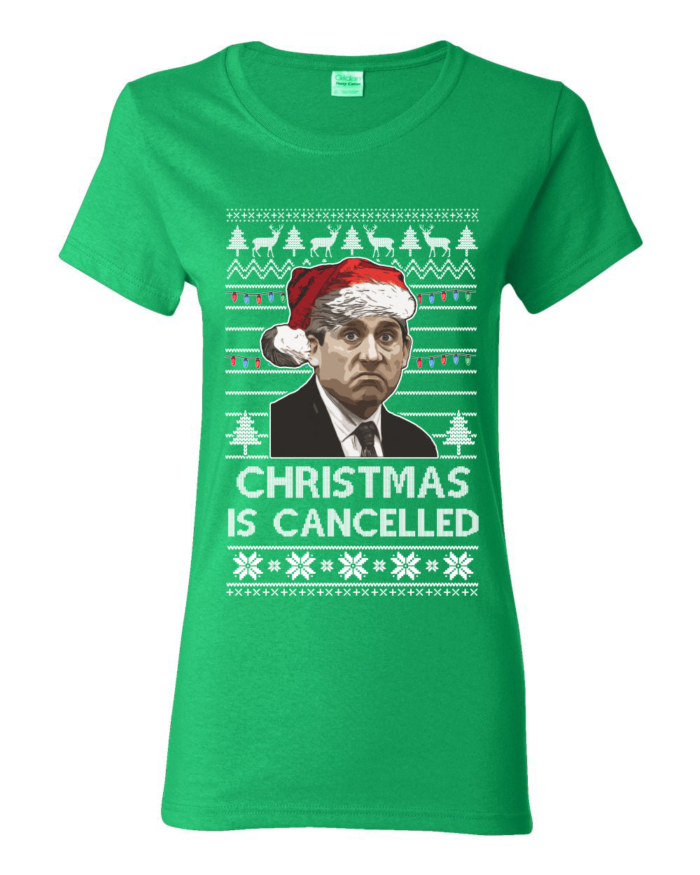 Christmas Is Cancelled Michael Scott Office Ugly Christmas Sweater Womens Graphic T-Shirt
