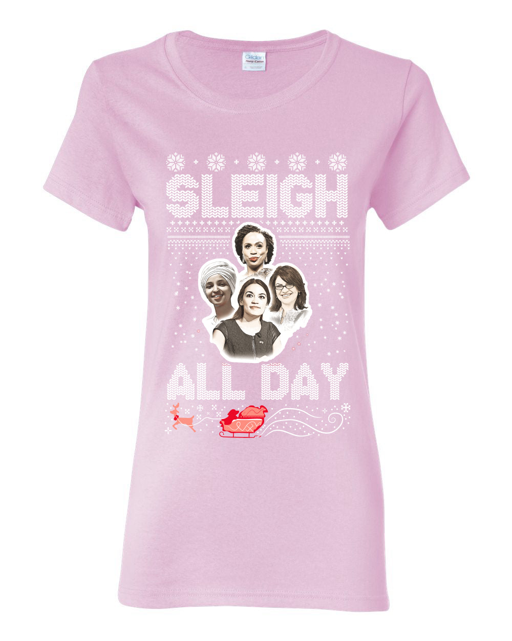 AOC The Squad Congresswomen Sleigh All Day Xmas Ugly Christmas Sweater Womens Graphic T-Shirt