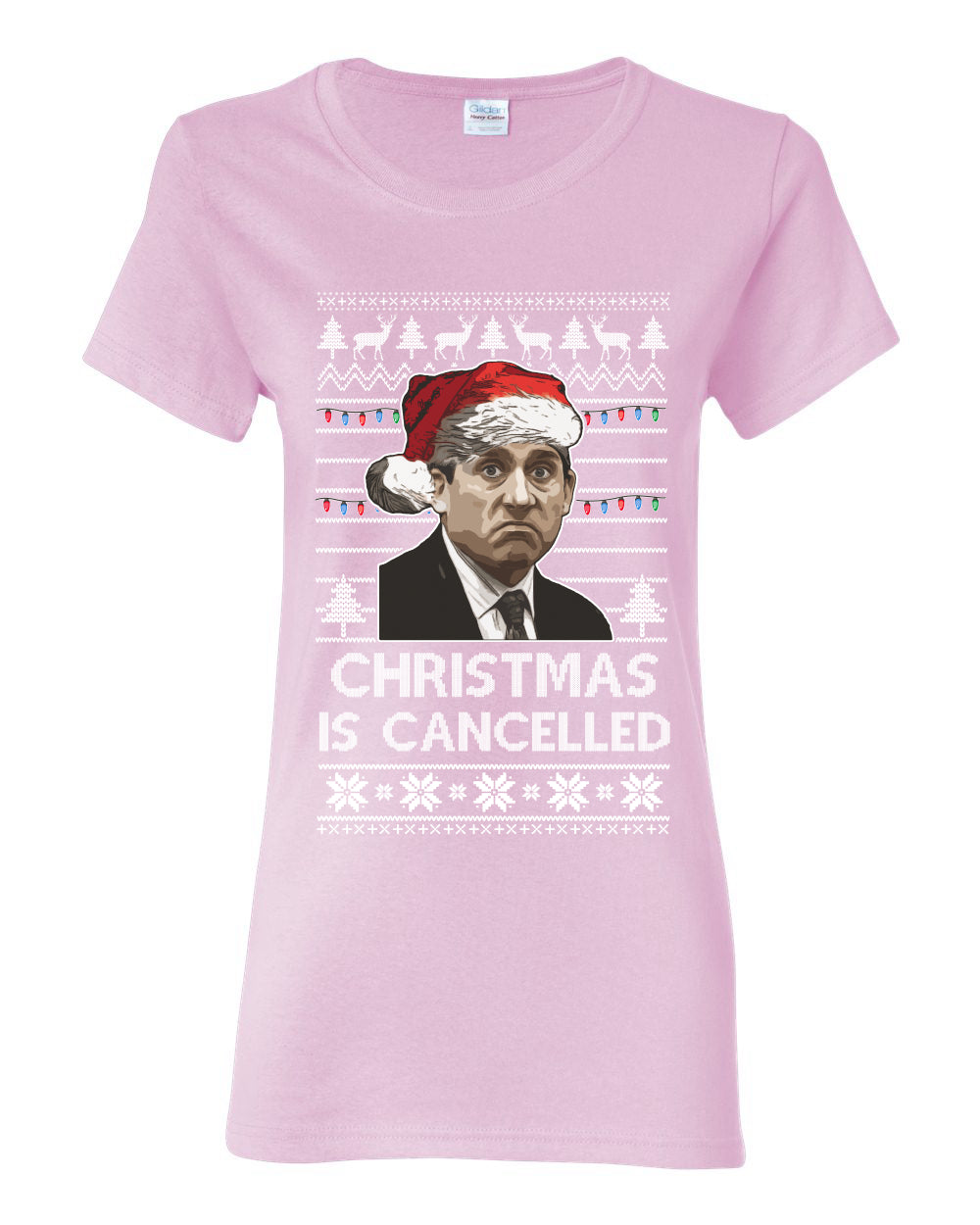 Christmas Is Cancelled Michael Scott Office Ugly Christmas Sweater Womens Graphic T-Shirt