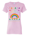 Merry Christmas Rainbow Hearts Womens Graphic T-Shirt