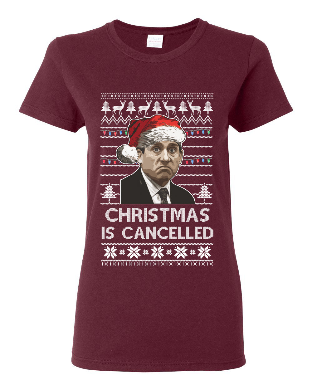 Christmas Is Cancelled Michael Scott Office Ugly Christmas Sweater Womens Graphic T-Shirt