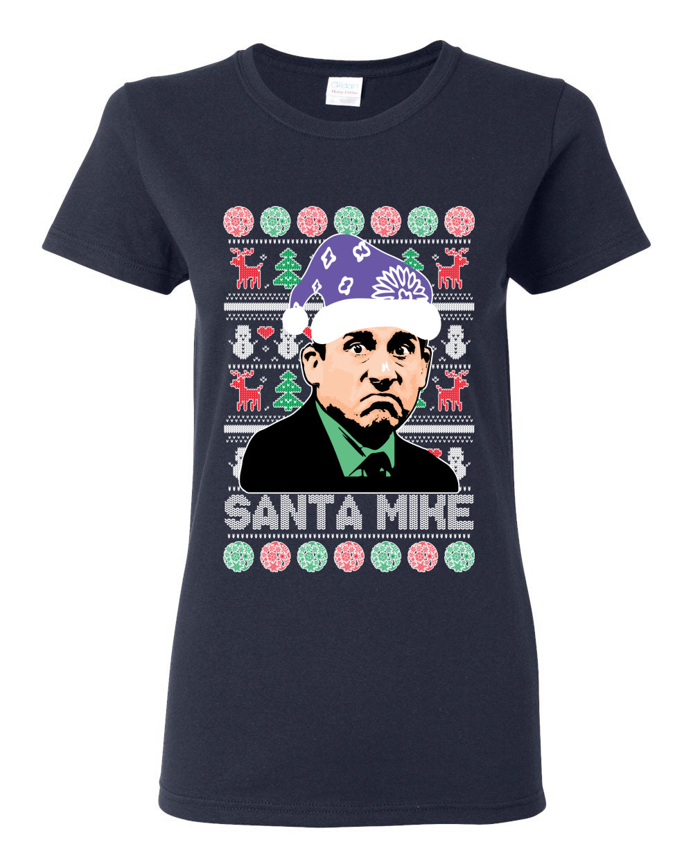 Santa Mike Michael Scott The Office Ugly Christmas Sweater Womens Graphic T-Shirt