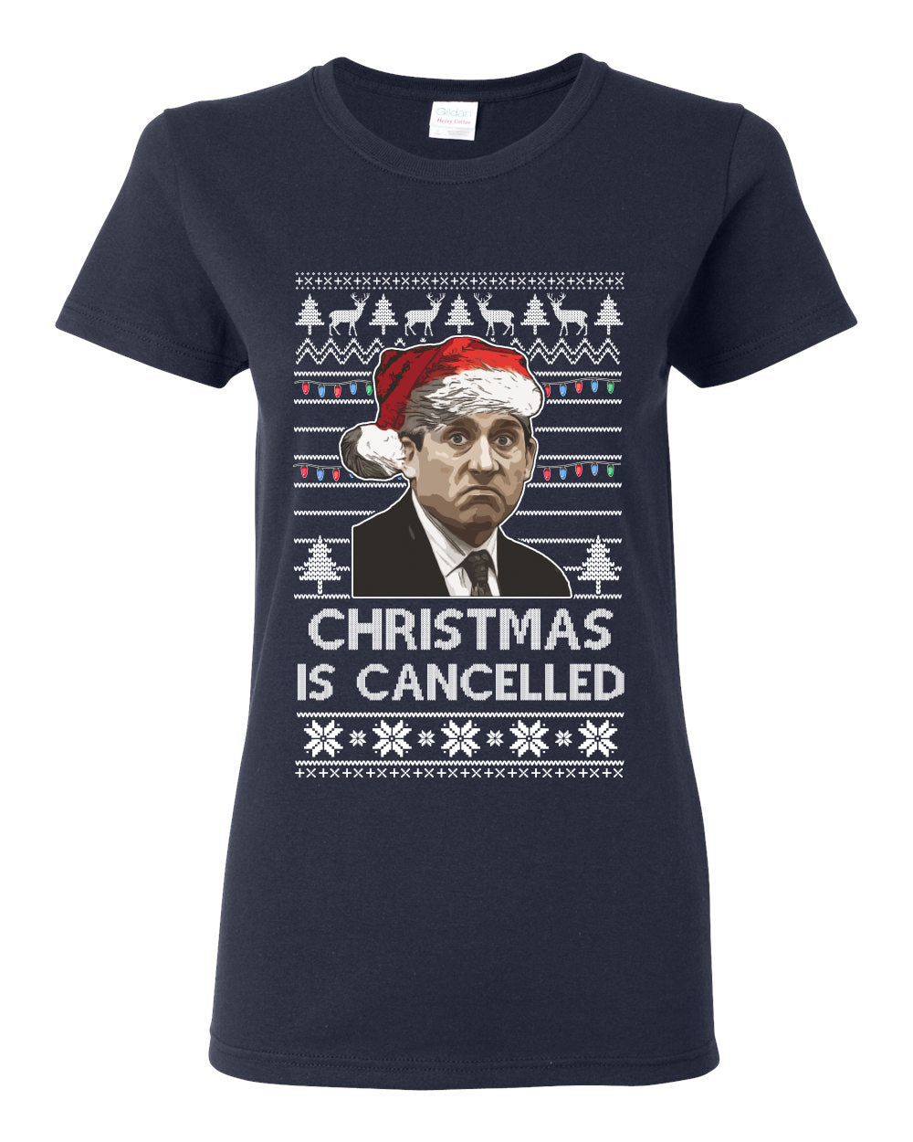 Christmas Is Cancelled Michael Scott Office Ugly Christmas Sweater Womens Graphic T-Shirt