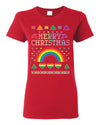 Merry Christmas Rainbow Hearts Womens Graphic T-Shirt
