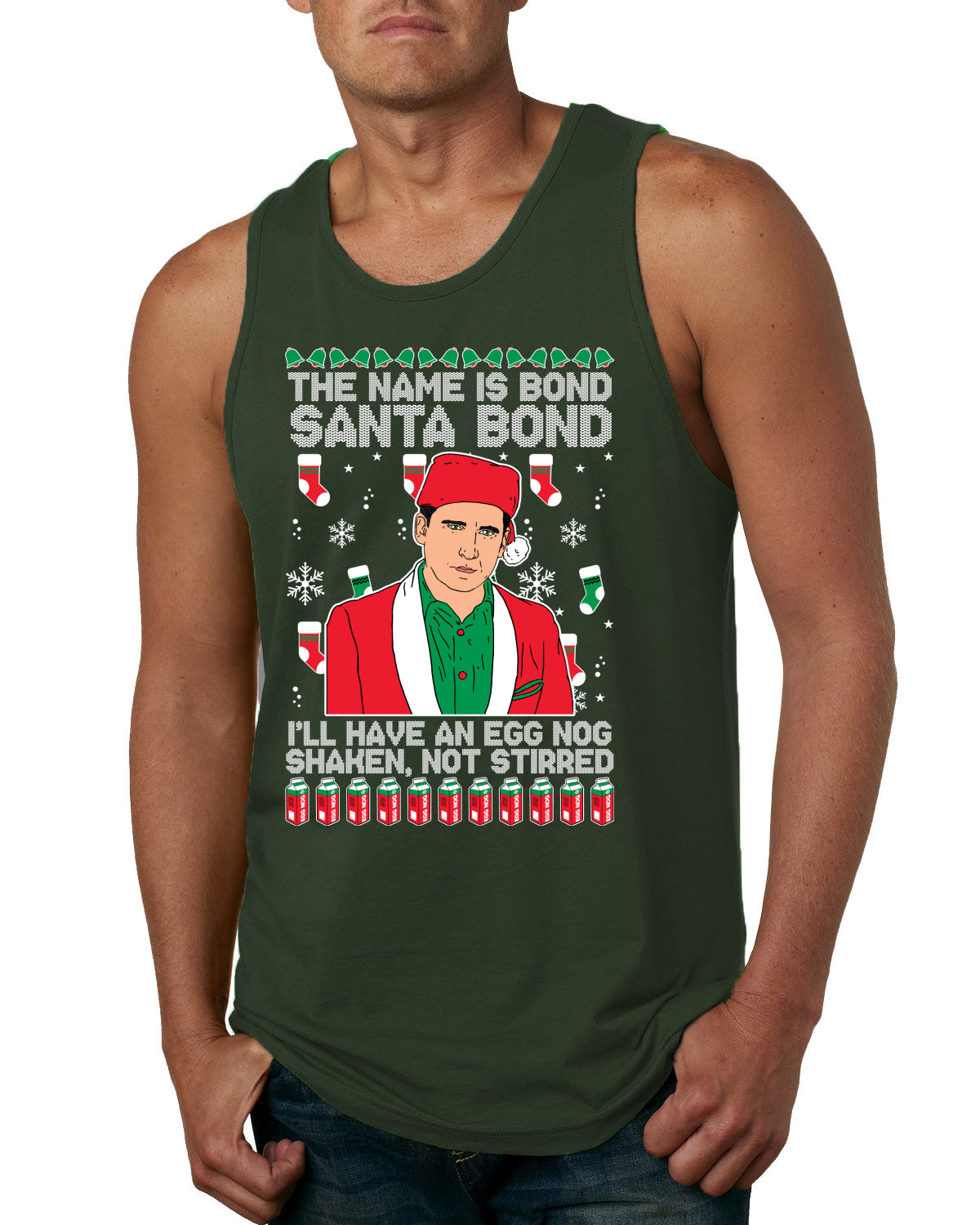 Michael Scott The Name is Bond Santa Bond Ugly Christmas Sweater Mens Graphic Tank Top