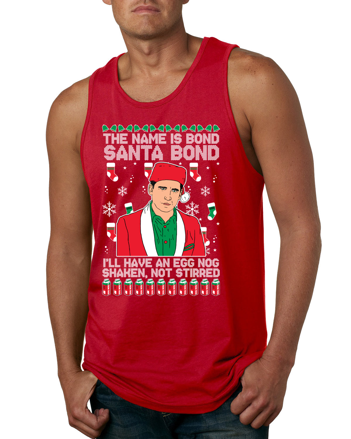 Michael Scott The Name is Bond Santa Bond Ugly Christmas Sweater Mens Graphic Tank Top
