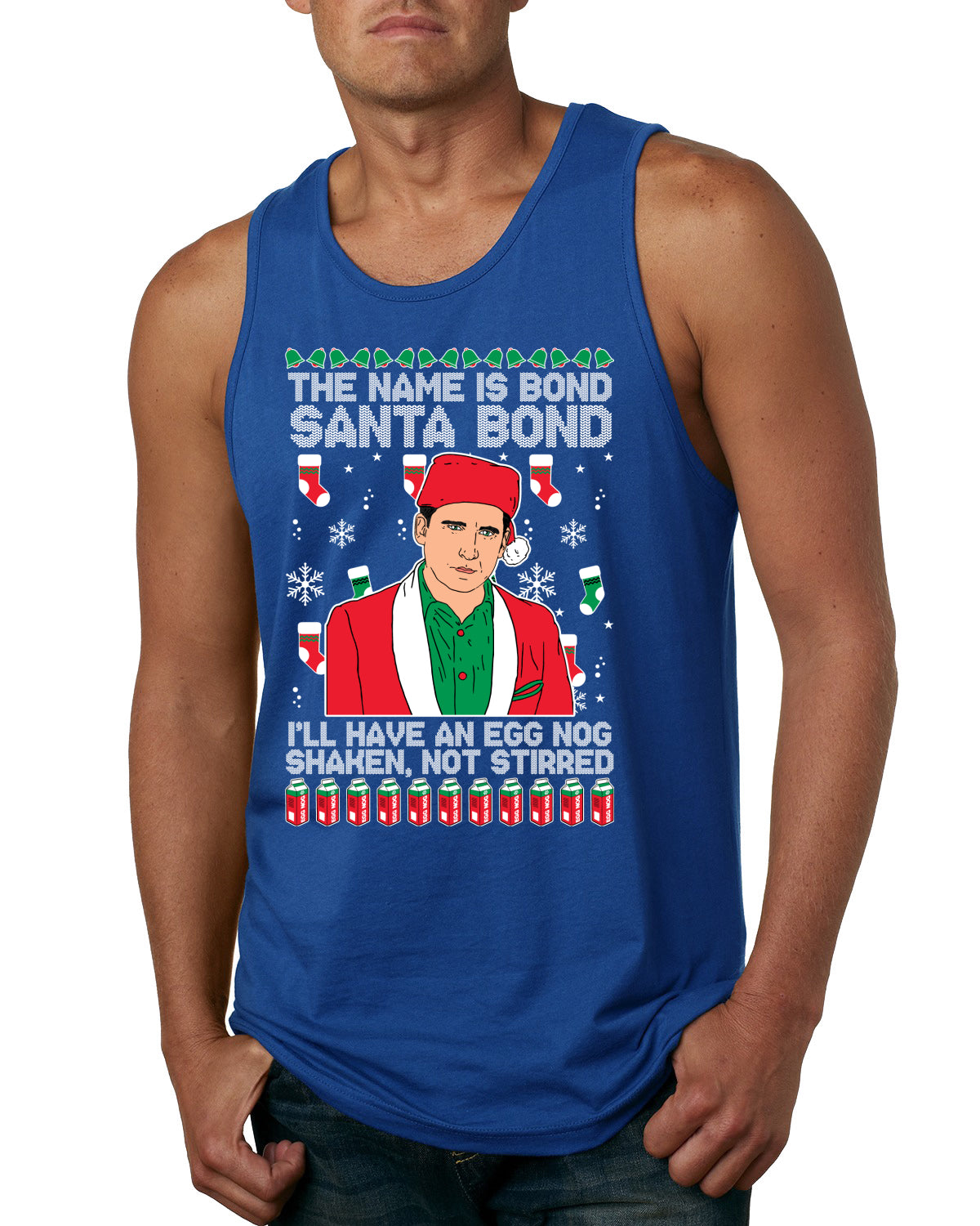 Michael Scott The Name is Bond Santa Bond Ugly Christmas Sweater Mens Graphic Tank Top