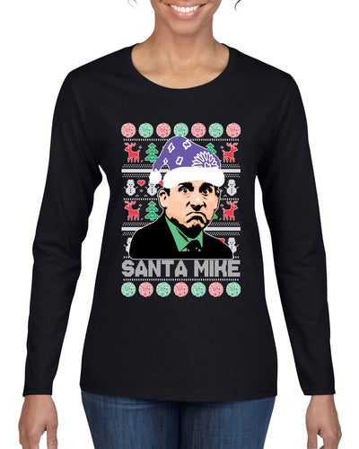 Santa Mike Michael Scott The Office Ugly Christmas Sweater Womens Graphic Long Sleeve T-Shirt