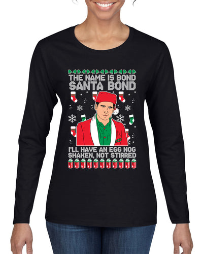 Michael Scott The Name is Bond Santa Bond Ugly Christmas Sweater Womens Graphic Long Sleeve T-Shirt