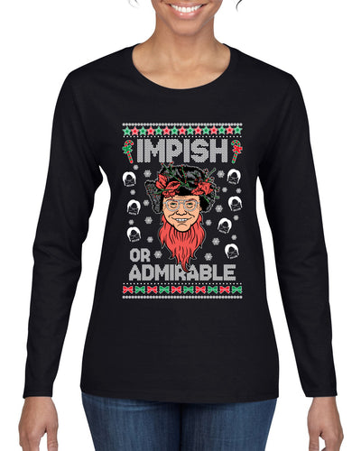Impish or Admirable Dwight Schrute Ugly Christmas Sweater Womens Graphic Long Sleeve T-Shirt