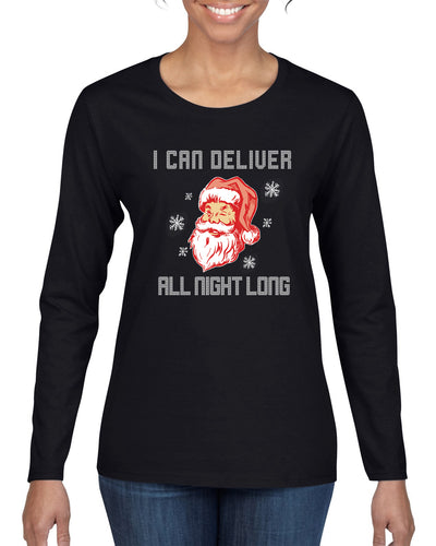 I Can Deliver All Night Long Santa Winking Christmas Womens Graphic Long Sleeve T-Shirt