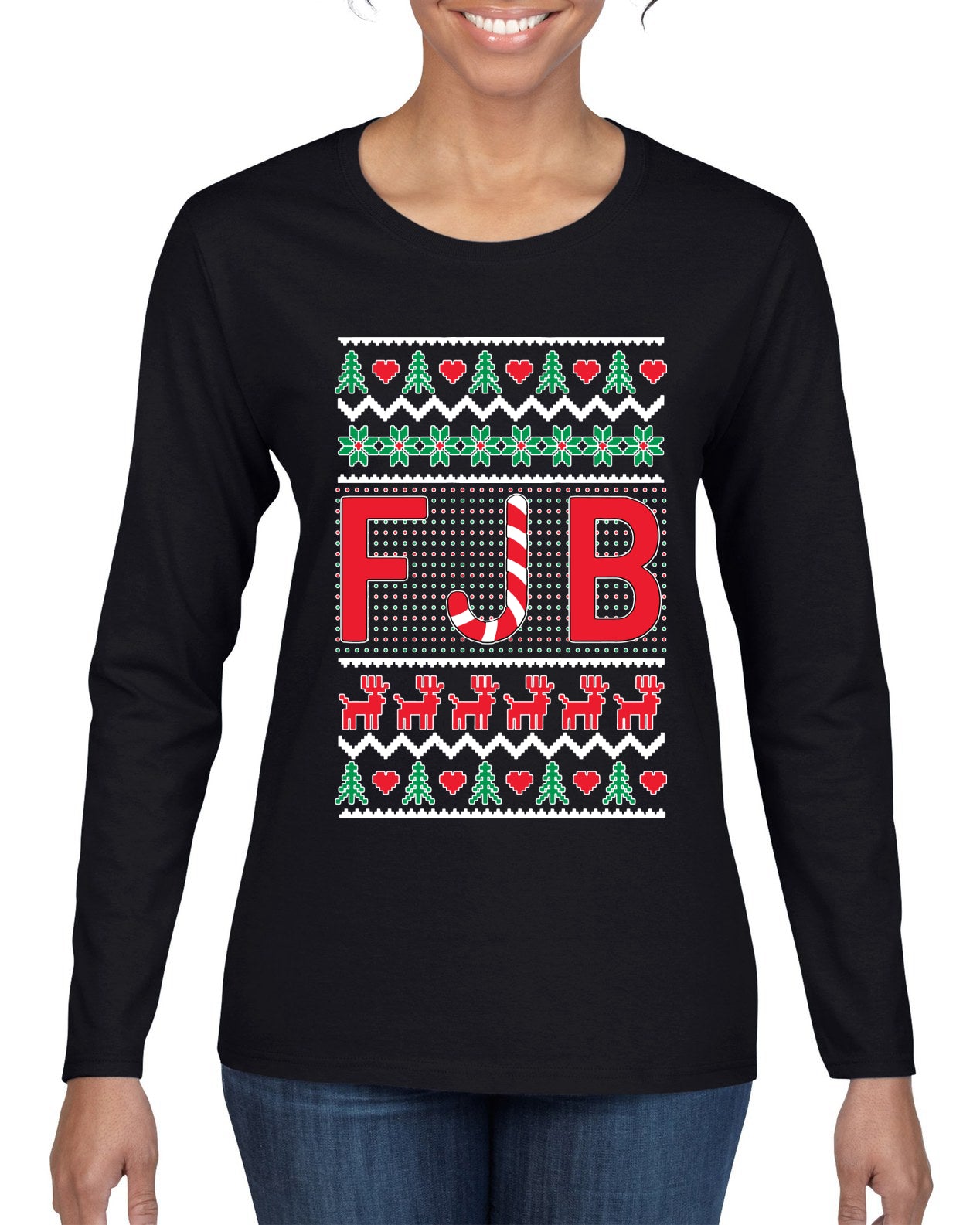 FJB Candy Cane  Ugly Christmas Sweater Womens Graphic Long Sleeve T-Shirt