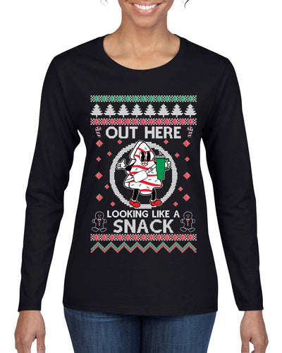 Out Here Looking Like A Snack Cookie Ugly Christmas Sweater Womens Graphic Long Sleeve T-Shirt