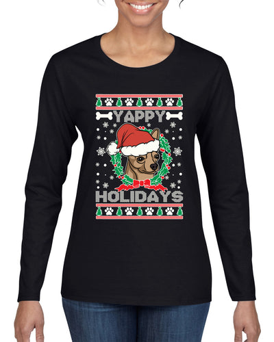 Yappy Holidays Christmas Womens Graphic Long Sleeve T-Shirt