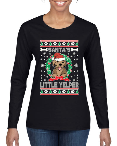 Santa's Little Yelper Christmas Womens Graphic Long Sleeve T-Shirt
