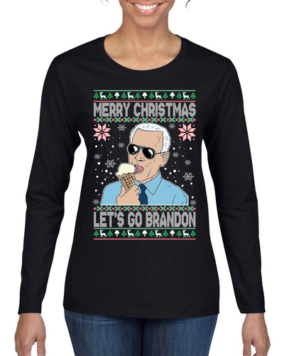 Merry Christmas Let's Go Brandon Christmas Womens Graphic Long Sleeve T-Shirt