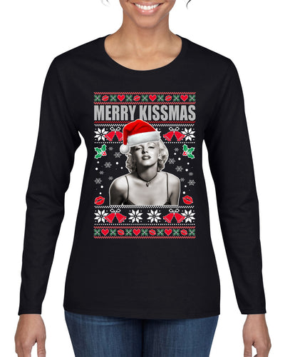 Merry Kissmas  Christmas Womens Graphic Long Sleeve T-Shirt