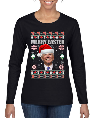 Merry Easter Christmas Womens Graphic Long Sleeve T-Shirt