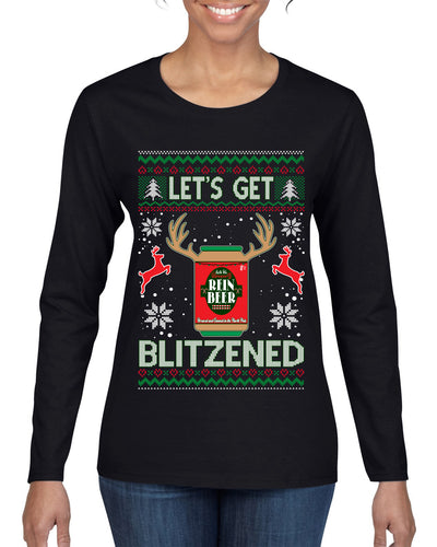 Let's Get Blitzened Rein Beer Ugly Christmas Sweater Womens Graphic Long Sleeve T-Shirt