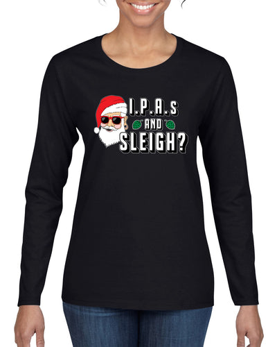 Hipster Santa IPAs and Sleigh? Christmas Womens Graphic Long Sleeve T-Shirt
