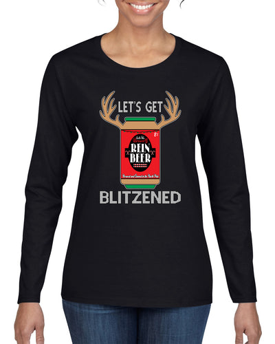 Let's Get Blitzened Christmas Womens Graphic Long Sleeve T-Shirt
