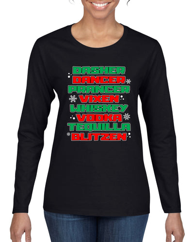 Drunken Reindeer Christmas Womens Graphic Long Sleeve T-Shirt