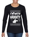 I'm With Naughty Individual Couples Ugly Christmas Sweater Womens Graphic Long Sleeve T-Shirt