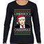 Merry Creedmas Office Humor TV  Ugly Christmas Sweater Womens Graphic Long Sleeve T-Shirt