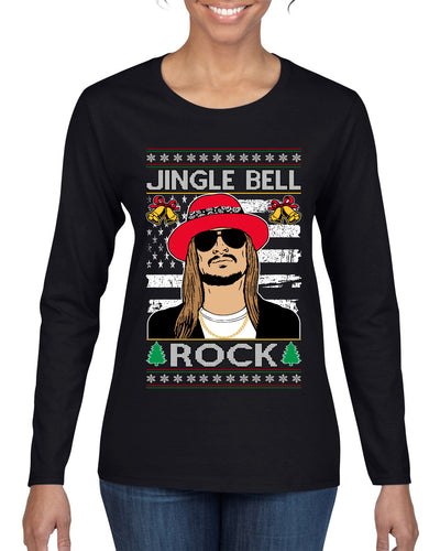 Jingle Bell Rock Kid Rapper Country Music Ugly Christmas Sweater Womens Graphic Long Sleeve T-Shirt