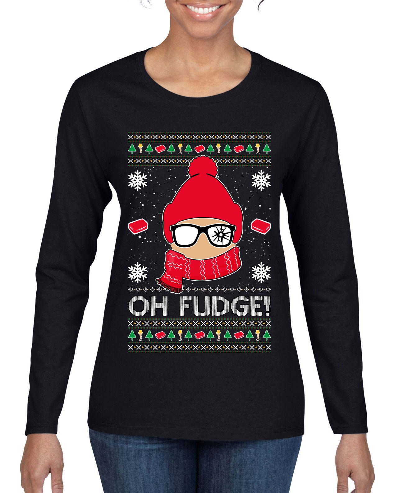 Oh Fudge Funny Story Ugly Christmas Sweater Womens Graphic Long Sleeve T-Shirt