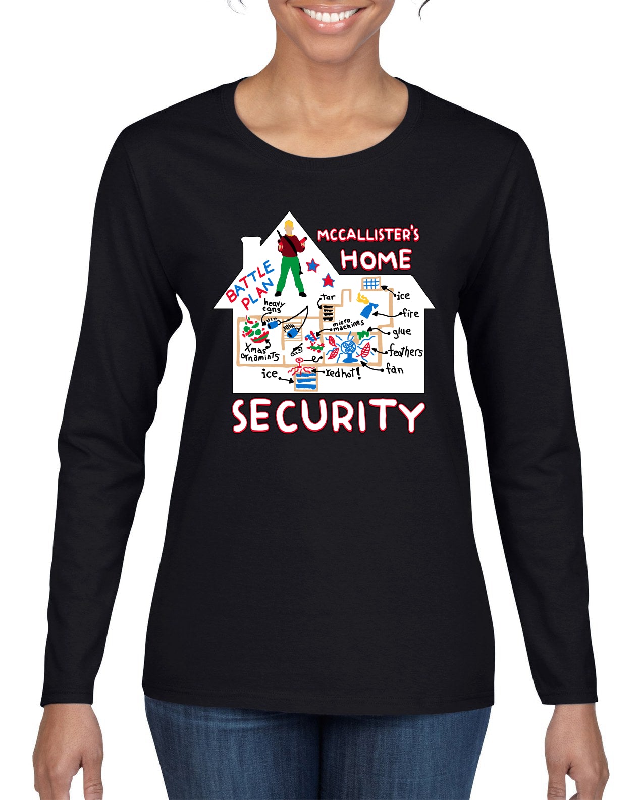 McCallister's Home Security Battle Plans Alone Christmas Womens Graphic Long Sleeve T-Shirt