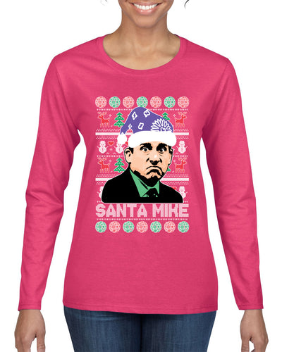 Santa Mike Michael Scott The Office Ugly Christmas Sweater Womens Graphic Long Sleeve T-Shirt