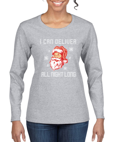 I Can Deliver All Night Long Santa Winking Christmas Womens Graphic Long Sleeve T-Shirt