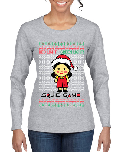 Red Light Green Light Ugly Christmas Sweater Womens Graphic Long Sleeve T-Shirt
