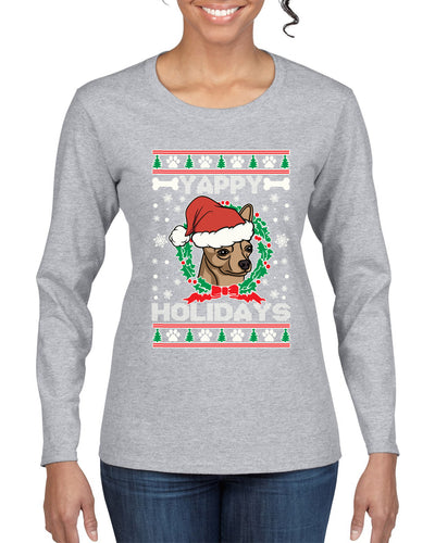 Yappy Holidays Christmas Womens Graphic Long Sleeve T-Shirt