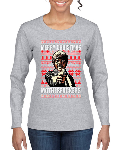 Merry Christmas Motherfuckers Christmas Womens Graphic Long Sleeve T-Shirt