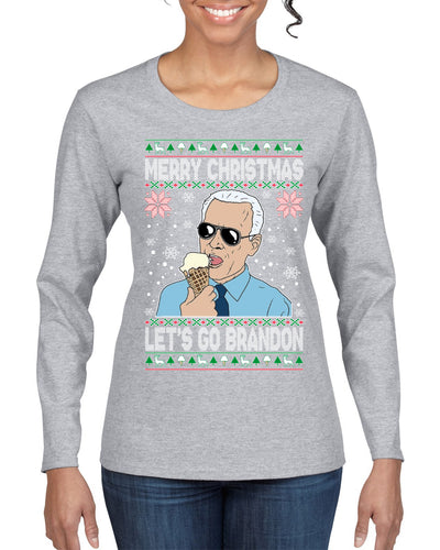 Merry Christmas Let's Go Brandon Christmas Womens Graphic Long Sleeve T-Shirt