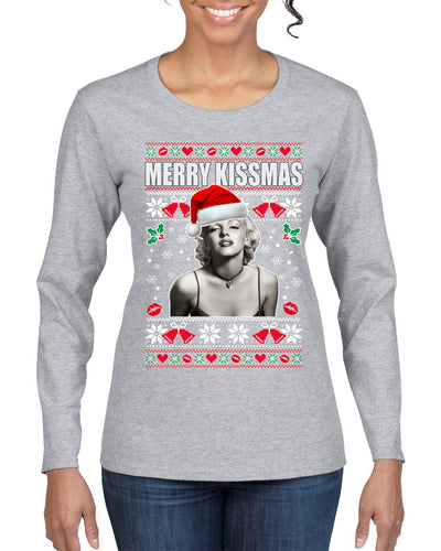 Merry Kissmas  Christmas Womens Graphic Long Sleeve T-Shirt