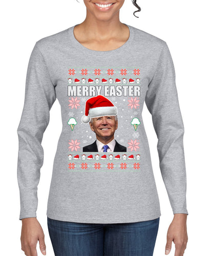 Merry Easter Christmas Womens Graphic Long Sleeve T-Shirt