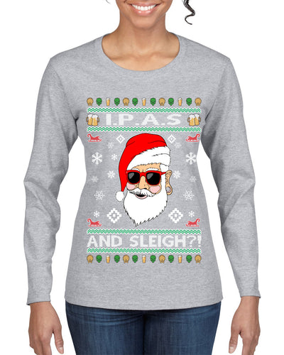 Original Hipster IPAs and Sleigh?!  Ugly Christmas Sweater Womens Graphic Long Sleeve T-Shirt