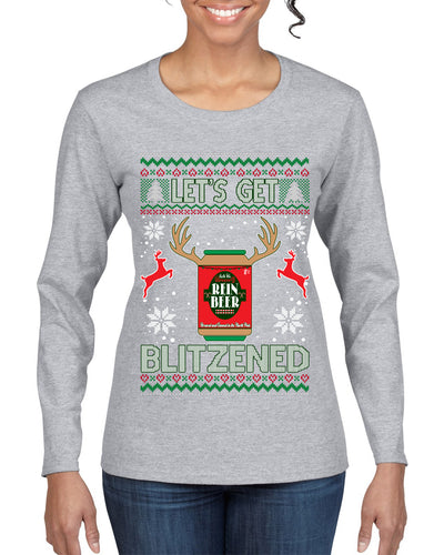Let's Get Blitzened Rein Beer Ugly Christmas Sweater Womens Graphic Long Sleeve T-Shirt