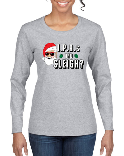 Hipster Santa IPAs and Sleigh? Christmas Womens Graphic Long Sleeve T-Shirt