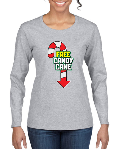 Free Candy Cane  Christmas Womens Graphic Long Sleeve T-Shirt
