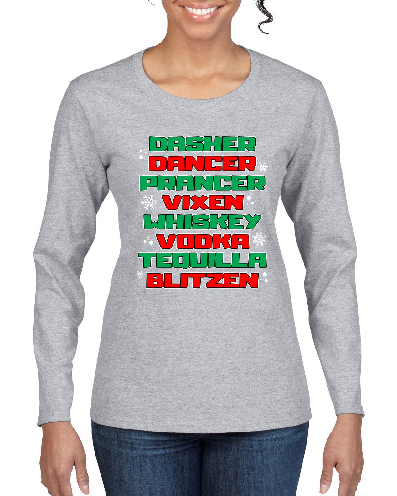 Drunken Reindeer Christmas Womens Graphic Long Sleeve T-Shirt