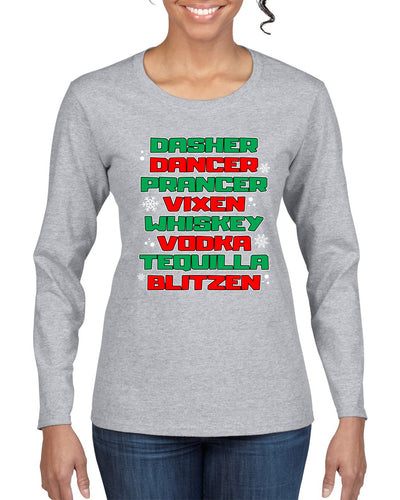 Drunken Reindeer Christmas Womens Graphic Long Sleeve T-Shirt
