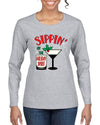 Sippin' On The Holiday Spirit Christmas Womens Graphic Long Sleeve T-Shirt