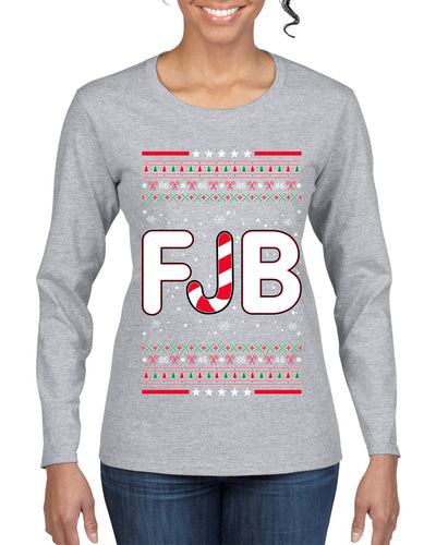 FJB Let's Go Brandon Chant Candy Cane Ugly Christmas Sweater Womens Graphic Long Sleeve T-Shirt