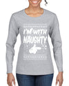 I'm With Naughty Individual Couples Ugly Christmas Sweater Womens Graphic Long Sleeve T-Shirt